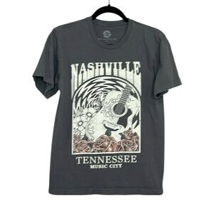 Nashville Tennessee Music City Guitar Print Gray Tee size Small